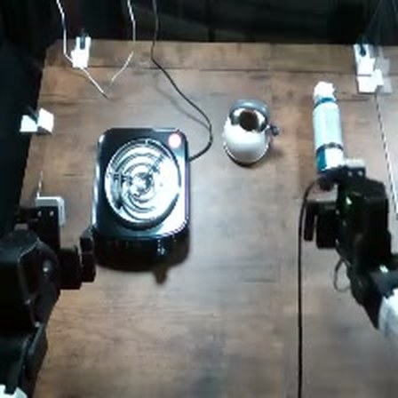 气罐上炉场景：压缩空气罐、点着的炉灶、水壶